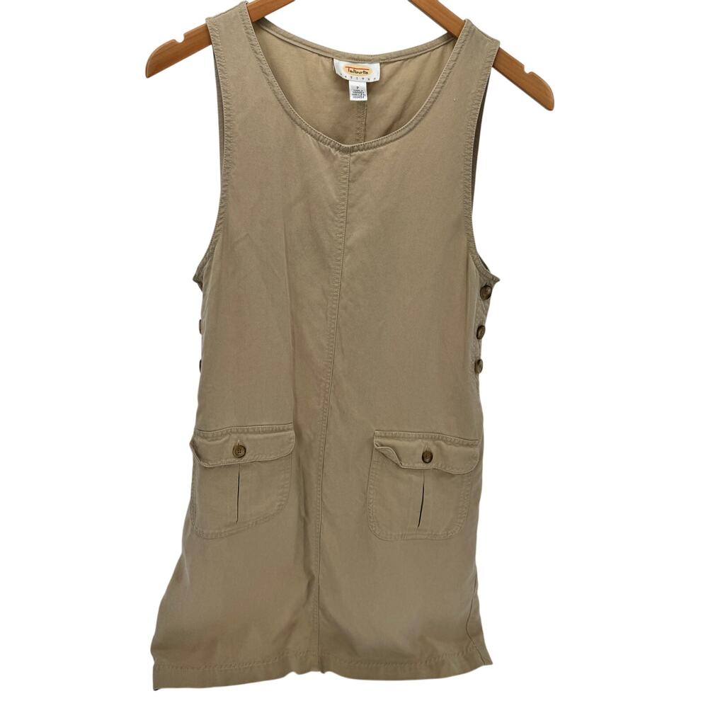 Talbots Dress Womens Petite P‎ Khaki Tan Lyocell Pullover Button Sides Vintage